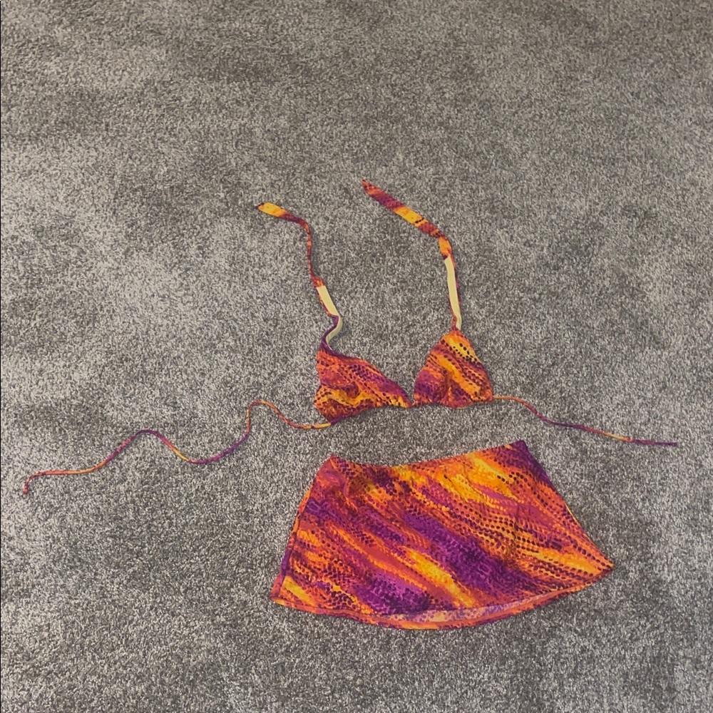 Vibrant Tie-Dye Two-Piece Bikini Set - Orange & Purple